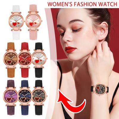 Liebe Damenuhr Lederarmband Analog Quarz Mode Temperament Damenuhr