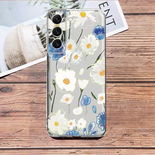 Blue Flower Dragonfly Clear Case For Samsung Galaxy S23 S22 S21 S20 Fe Ultra S10 S9 S8 Plus 10e S10lite Note 10plus 20ultra