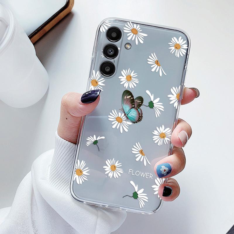 Transparent Case For Samsung Galaxy A24 A17 A16 A56 A55 A54 A06 4G Cover Cartoon Flowers Soft Clear Shockproof Funda Face Capa