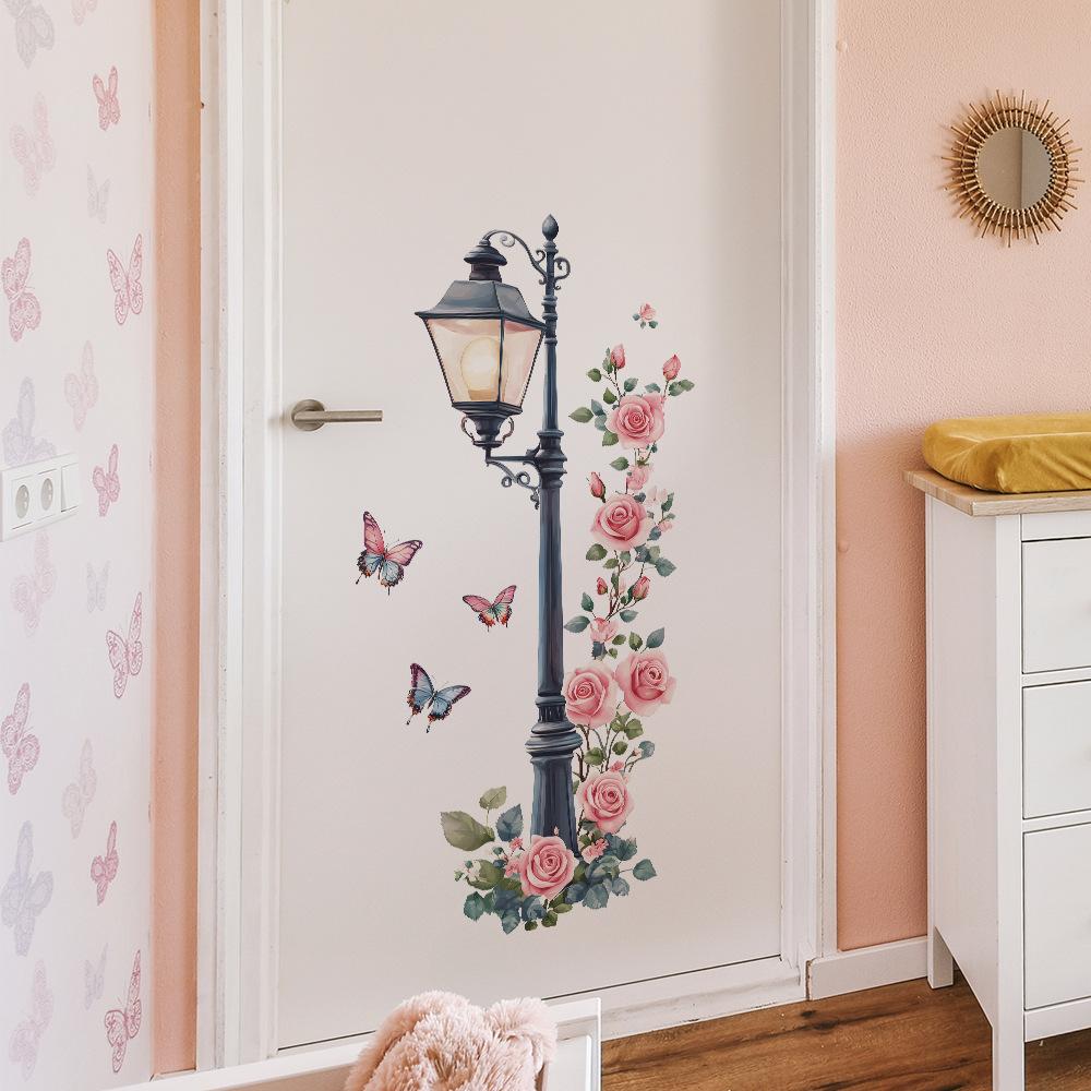 Kreative Straßenlaterne Rose Hintergrund Landschaftsgestaltung Dekoration Wandaufkleber