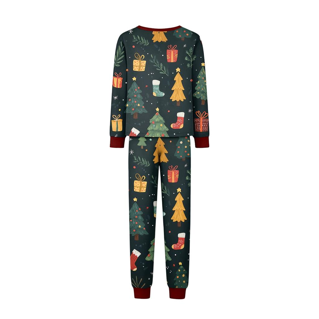 Christmas Print Family Matching Pajama Set Long Sleeve Round Neck Sleepwear for Parent and Kid