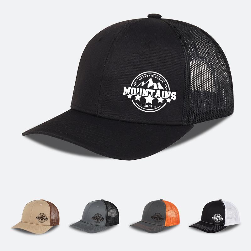 MOUNTAINS Logo Printed Trucker Cap Soft Comfortable Adjustable Retro Outdoor Style Rugged Fashion Trend Unisex Perfect for Hi