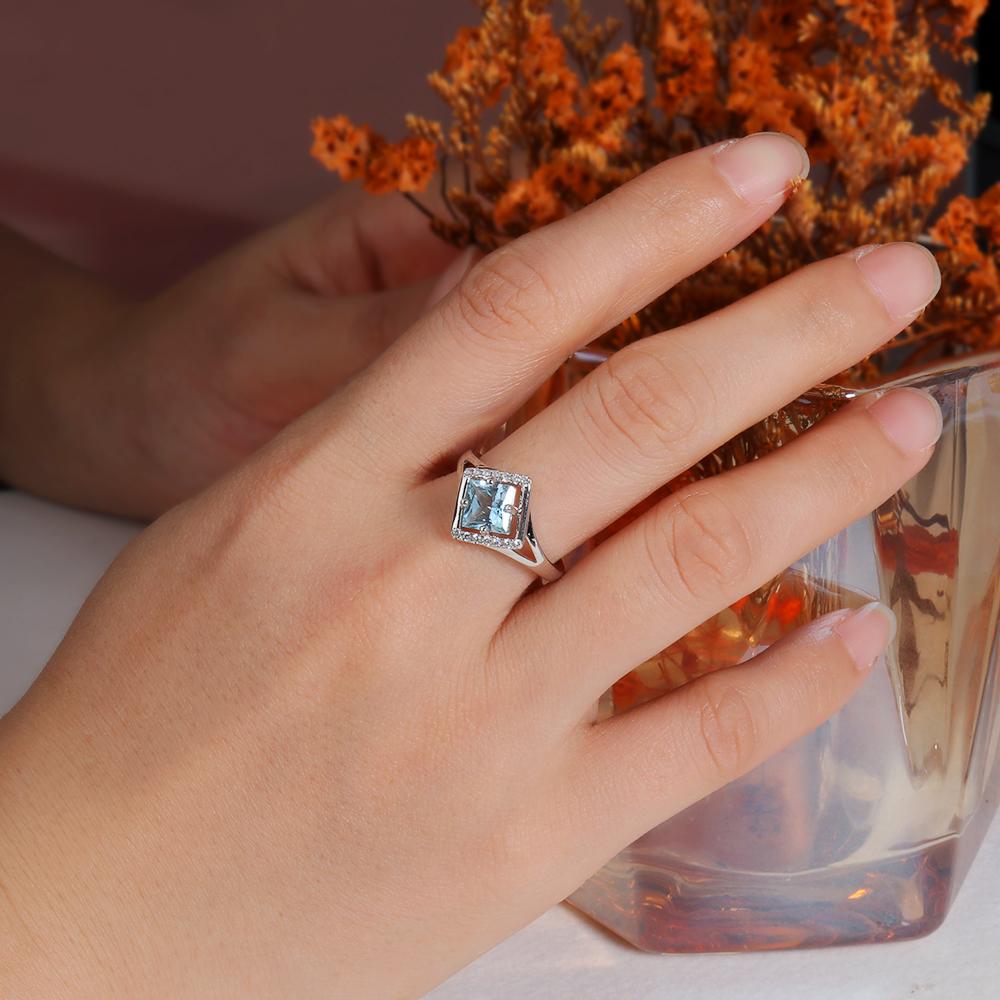 Inel superb cu topaz albastru natural, argint 925, lumina elegantă, femei de lux, cadou pentru aniversare și petrecere și banchet