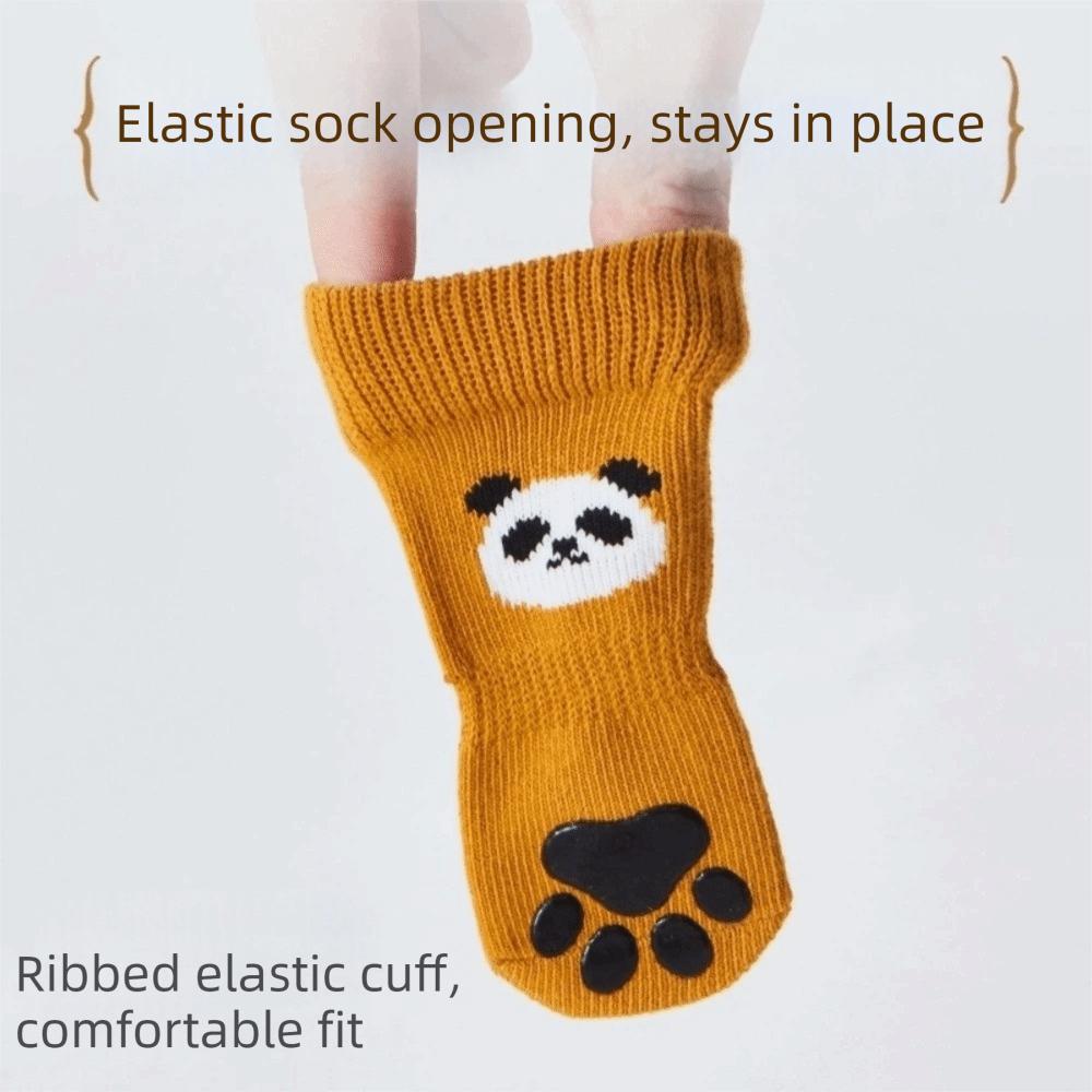 4PCS Cartoon Bear Pattern Dog Anti-slip Socks Soft Pet Floor Socks Pet Foot Cover  for Puppy Dogs