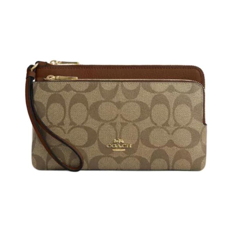 COACH Double Zip Wallet 20 Double Zip Leather Card Holder Wallet Clutch Medium Women's Saddle Brown