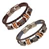 Men Bracelet Vintage Three Layers Braided Ethnic Stainless Alloy Hand-woven Exquisite Lightweight Faux Leather Decorative Wrist Strap