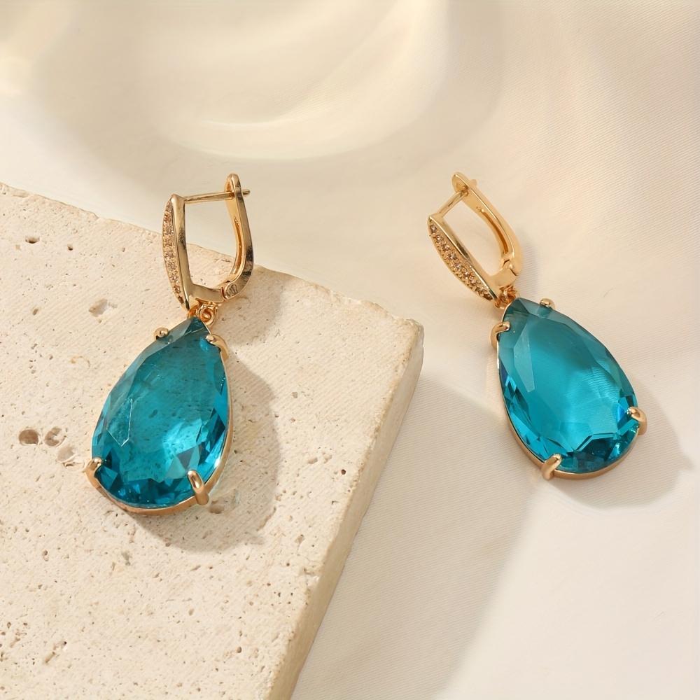 Blue Big Waterrop Dangle Earrings for Women 2025 New Fashion Synthetic Crystal Earring Golden Party Jewelry Accessories