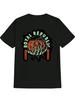 Casual Black T-shirt with "Royal Republic" Graphic Design - Halloween-Themed Pumpkin & Skull Print