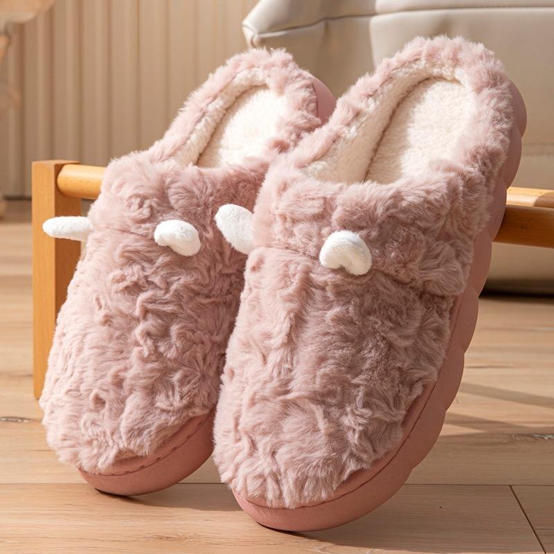Autumn and winter new plush cotton slippers women's thickened warm non-slip soft sole household cute home fluffy shoes men