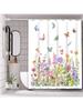 Flower and Butterfly Pattern Bathing Curtain  Bathroom Shower Curtain Waterproof With 12 Hooks Home Deco