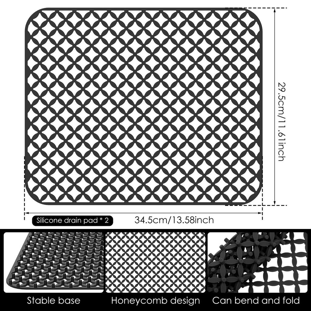 2 st ihåliga silikon diskbänkskyddsmattor värmebeständiga köksdiskbänksmattor med halkfria upphöjda fötter för botten av diskbänken