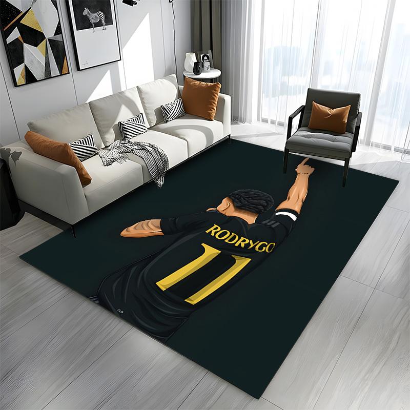 Soccer Player with "Rodrygo 11" Jersey Patterned carpet a non slip rug suitable for all seasons and any setting, gift