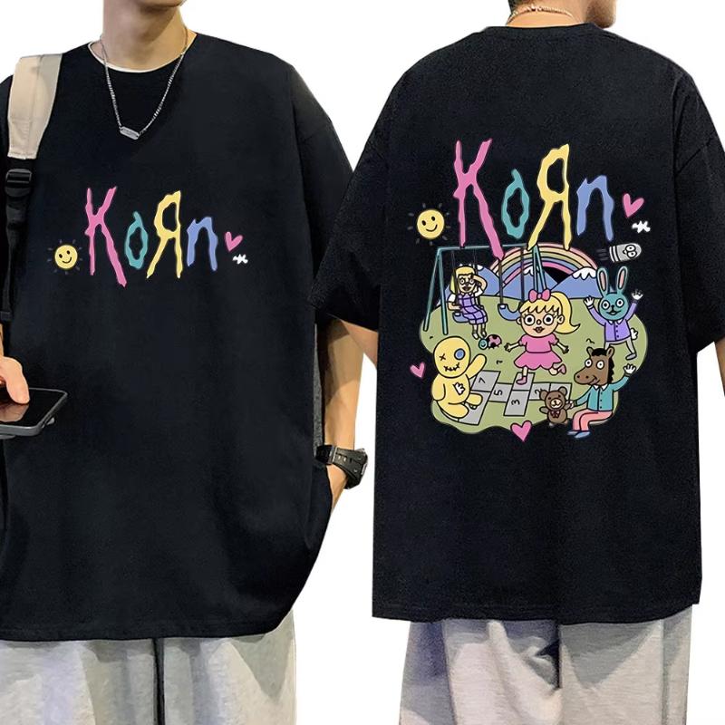 Summer Men Summer Polyester T-Shirt Fashion Top Tees Male Casual Short Sleeve Clothing Korn Music Streetwear Rock Band Unisex
