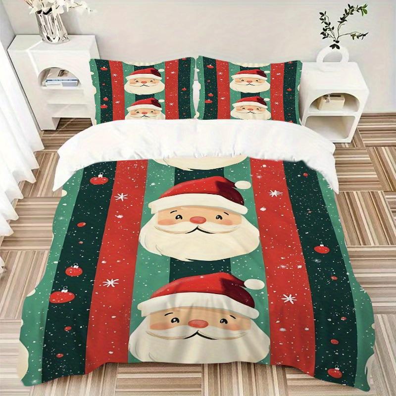 3pcs Christmas, Santa Claus Bedding Set, Breathable And Soft, Suitable for All Seasons Machine Washable, Suitable for Bedroom Decoration,yy250822184
