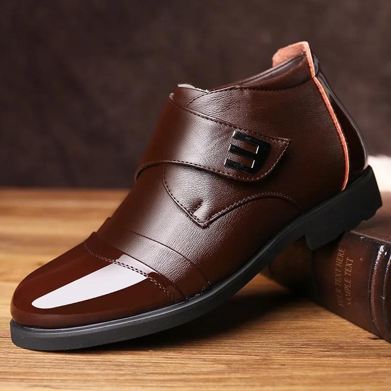 Fashion 2025 New Men's Boots Fashion Casual Leather Boot Plush Warm Snow Boots for Men Business Chelsea Boots High-top Cotton Boot Botas