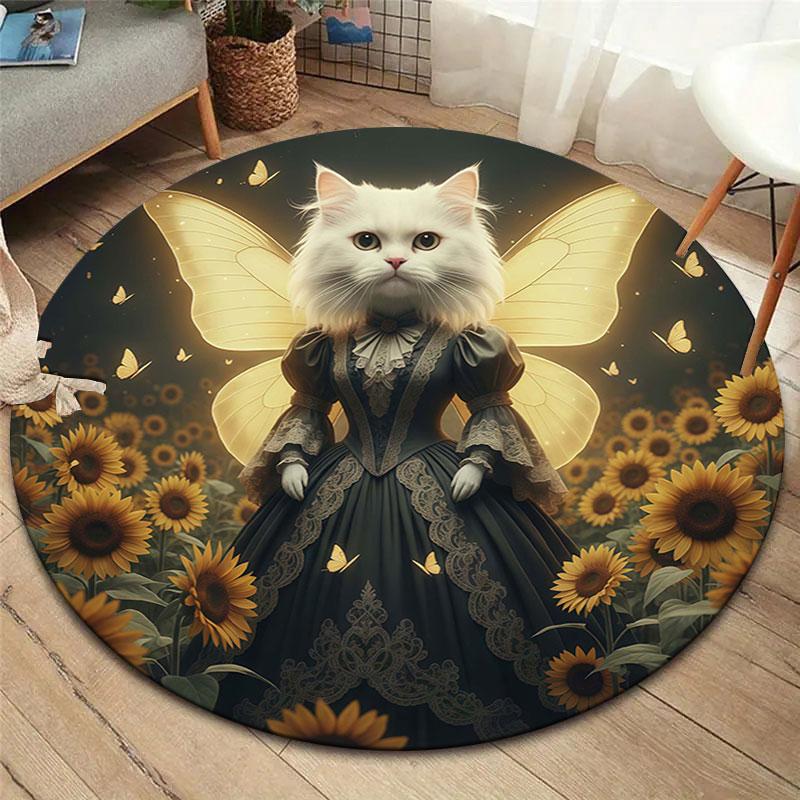 SunflowerFairy Round Area Rug,Carpet Rug for Living Room Bedroom Sofa Playroom Decor,Non Slip Floor Mat
