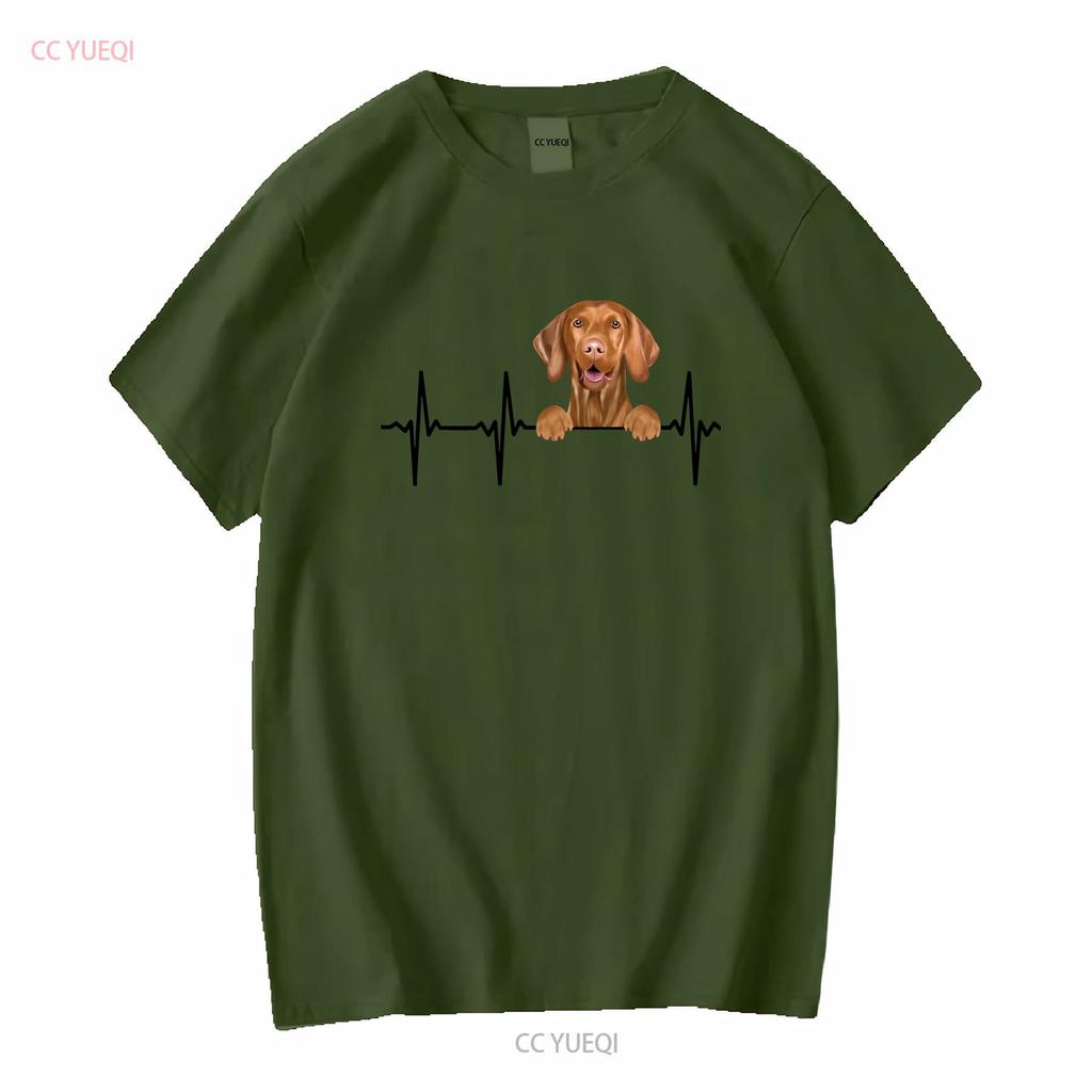 Funny Dog Heartbeat For Vizsla Lovers T Shirt Long Or Short Sleeves Vintage Washed Fashion Versatile Stylish Streetwear Unisex