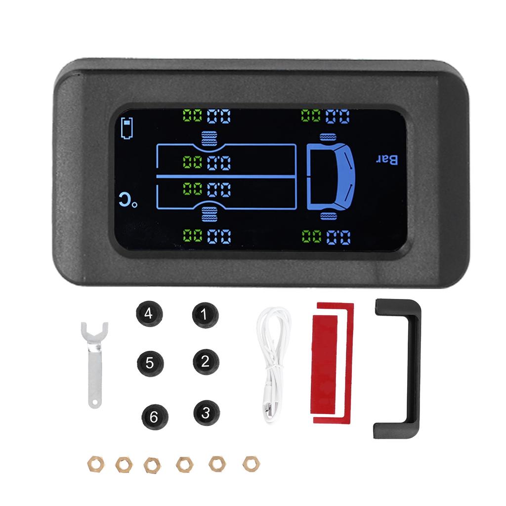 Universal Tire Pressure Monitor Solar USB Charging 0 8.5bar 122PSI Truck TPMS with 6 External Sensors