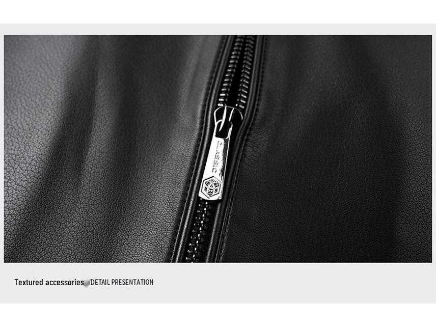 Men's High-End Genuine Sheepskin Leather Jacket, Business Casual Stand-Up Collar, Fleece-Lined for Middle-Aged.