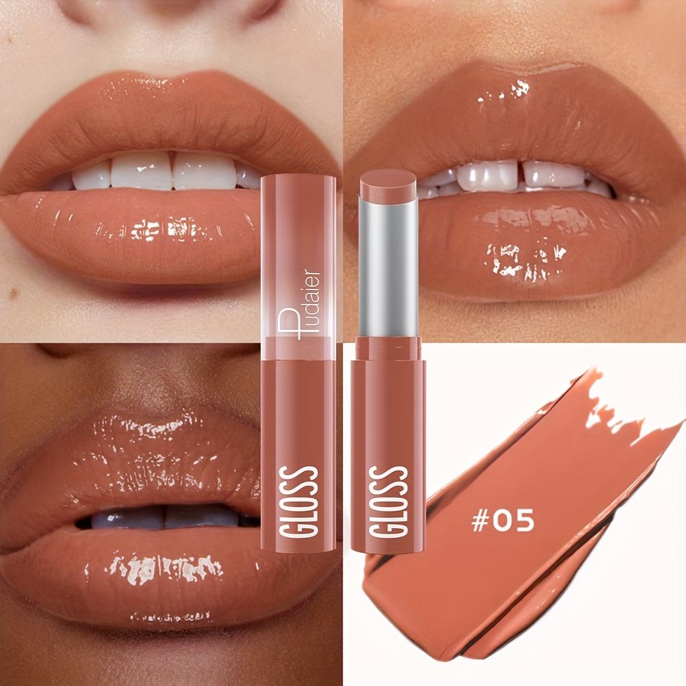 Waterproof Lipstick with Glass Mirror and Plumping Effect Non-Stick Nude Shades,Matte Lip Gloss for Plumper Looking Lips