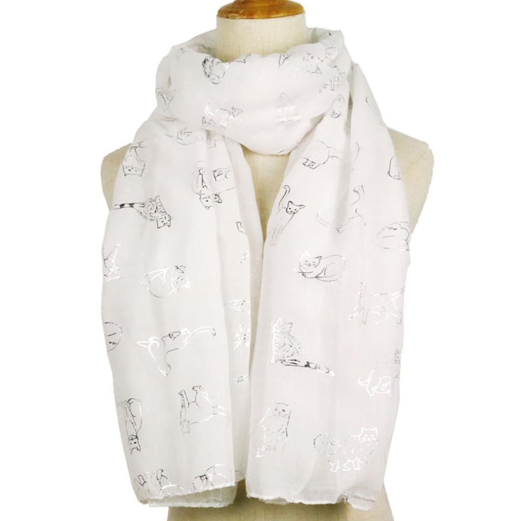 Kadın Moda Kedi Folyo Baskılı Eşarp Wrap İpek Şal Seyahat Atkılar