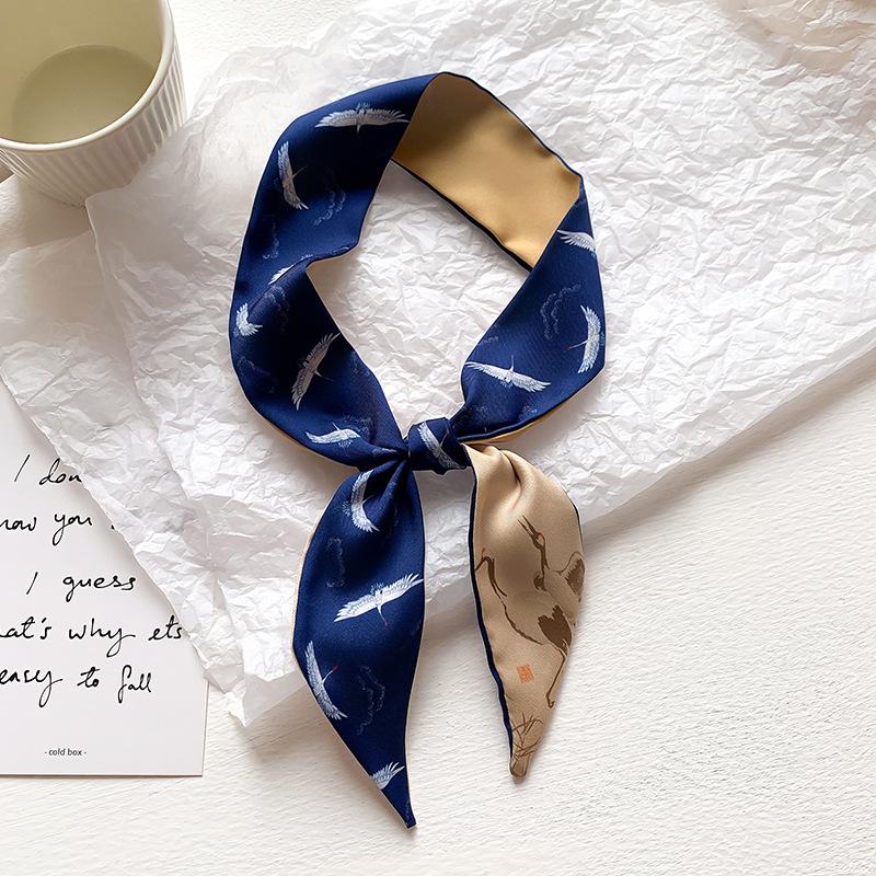 New Fruit Pattern Floral Narrow Korean Version Small Silk Scarf for Women's Decorative Scarf with Long Streamers and Kissing Small Scarf