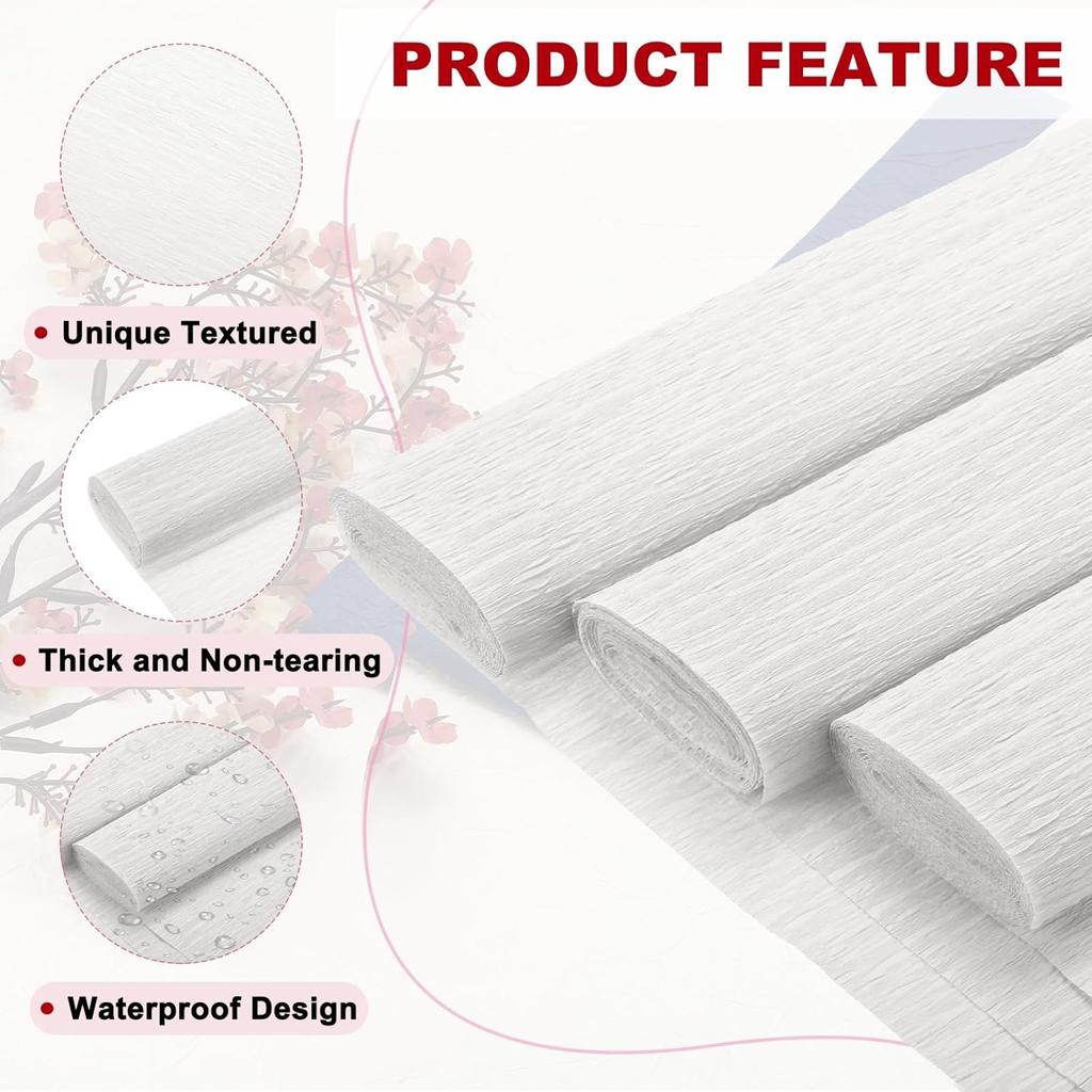 MECCANIXITY 6Pcs Crepe Paper Roll 8.2ft Long 9.84 Inch Wide for Wedding Ceremony Various Large Festivals Decoration, White
