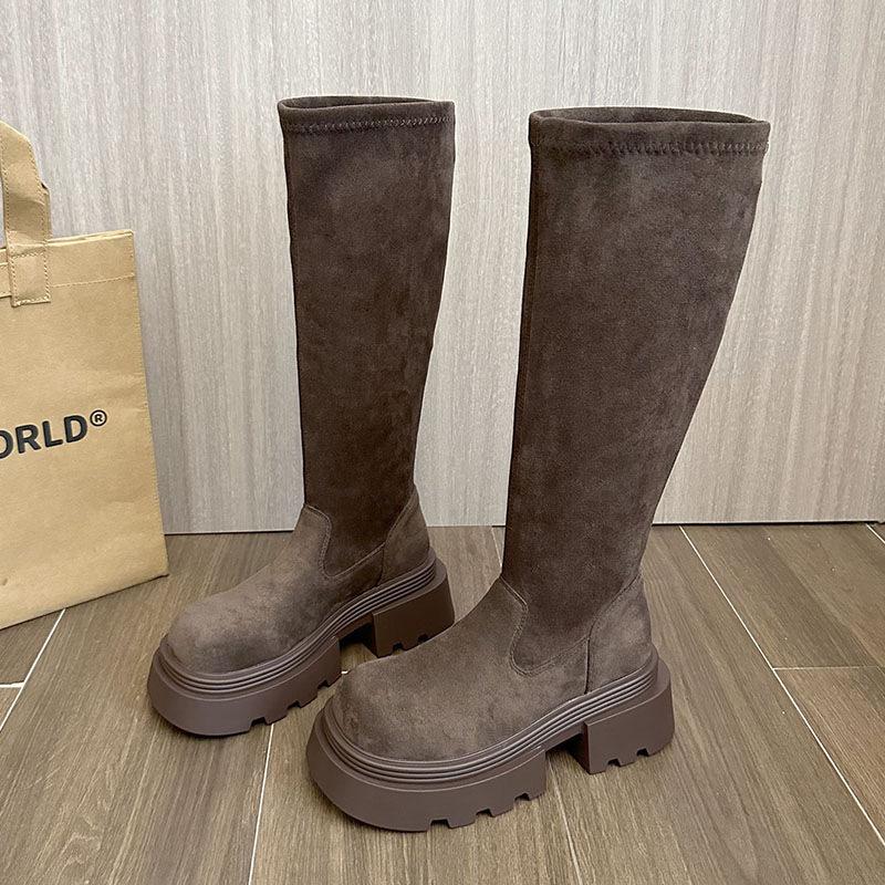 Maillard Retro Small Thick-soled High Boots French Women's Boots Thin Boots Autumn and Winter New Fashion Boots Suede