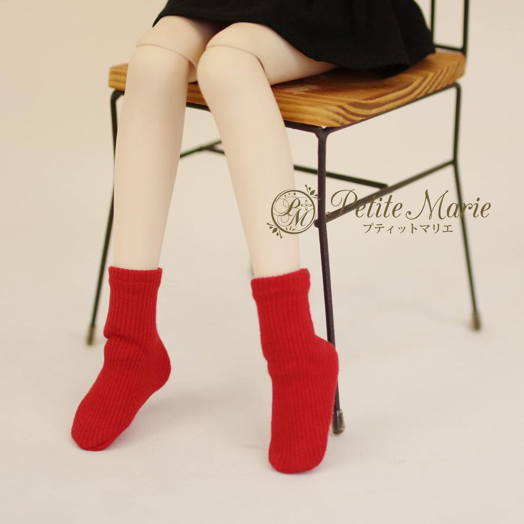 [Petite Marie] 13 MDD MSD Compatible Plain Socks Bear Ribbed 3-Piece Set: Socks, High Socks, Over-the-Knee Socks, LeftRight Specified Socks, Red,