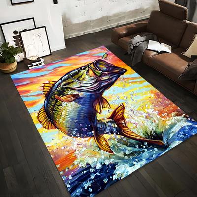 Tapis Abstrait Coloré de Poissons Sautants pour Décoration de Salon Tapis Convient pour une utilisation comme antidérapant pour salon chambre canapés