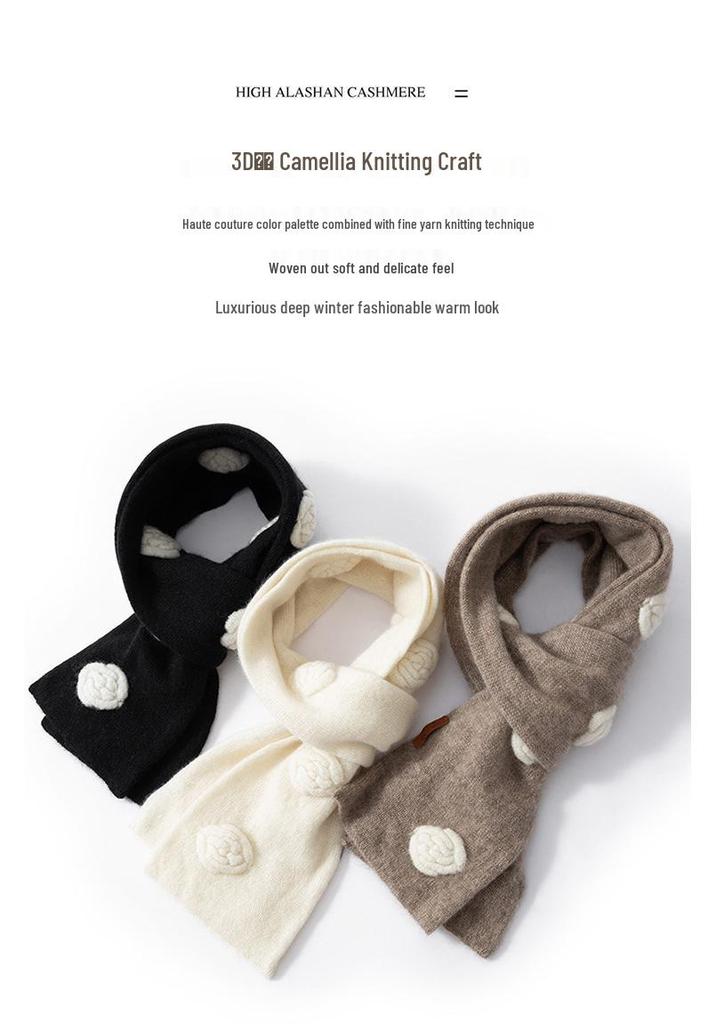 Unisex 100% Cashmere Camellia Flower Neck Warmer Scarf