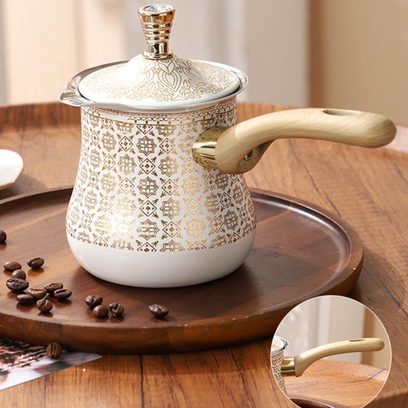 Steel Turkish Coffee Pot With Heat Resistant Wooden Handle For Brewing Coffee And Heating Milk Chocolate Butter Soup