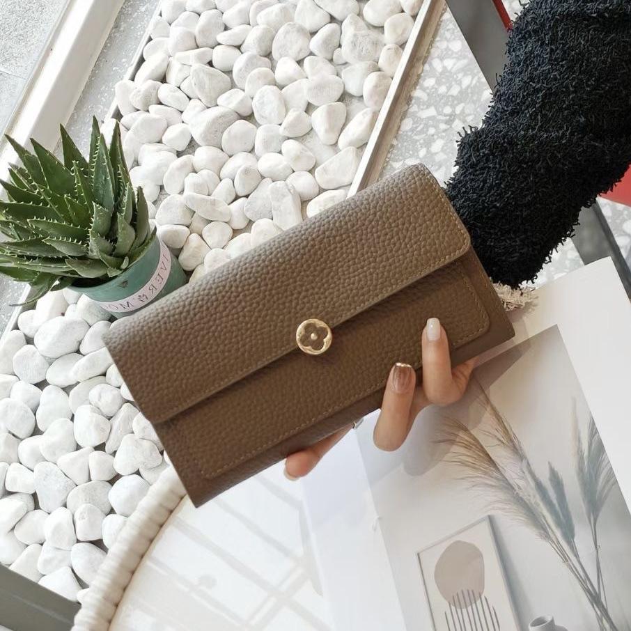 Portofele de lux din piele naturală pentru femei, portofel lung, design de marcă, închizătoare cu buton floare de prun, geantă plic, portofel din stratul întâi de piele de vacă, portofel fără logo