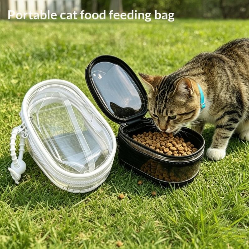 Portable Cat Food Feeding Bag With Transparent Body Compact Size For Outdoor Travel Hiking Camping With Cats