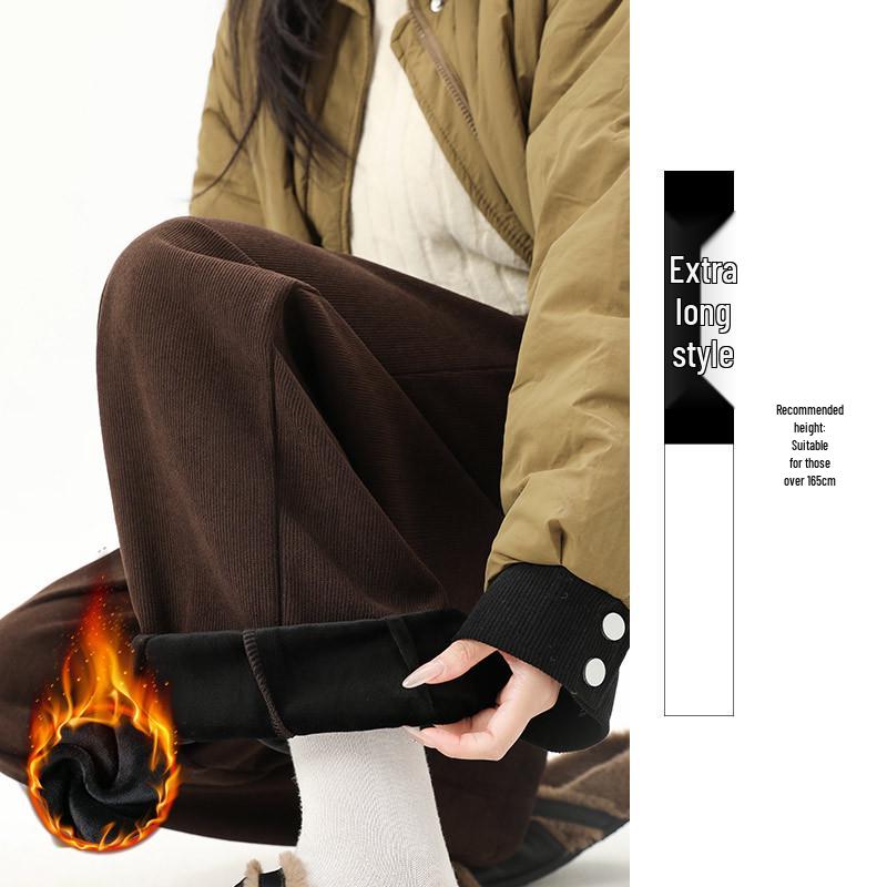 2025 Autumn/Winter European Cotton Velvet Wide-Leg High-Waist Drape Pants for Women