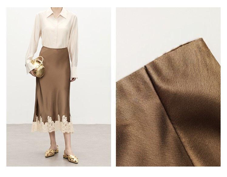 Elegancka damska długa spódnica z koronkowymi wstawkami z acetatu – 2026 Modny, przylegający do bioder design