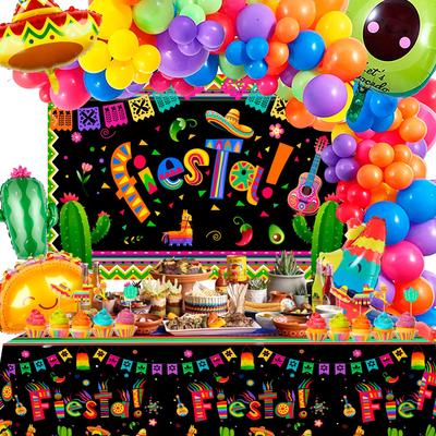 35pcs Fiesta Party Decorations Set -  Balloons,Taco Balloon,Cactus Llama Foil Balloons &Backdrop Etc Mexican Party Decorations