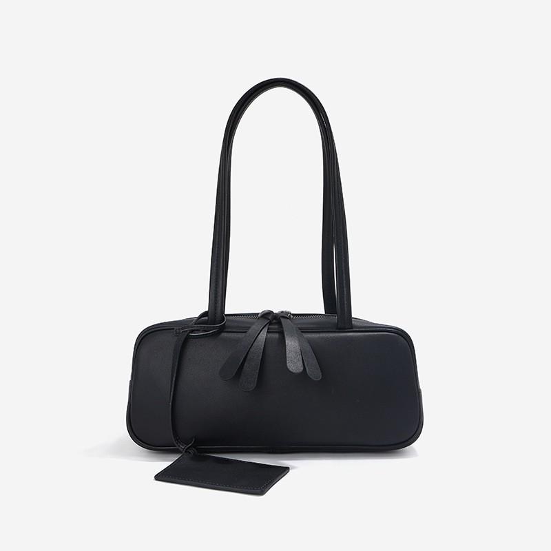 Genuine Leather Women s Bowling Ball Head Layer Cowhide Boston Bag Retro Portable Pillow Single Shoulder Underarm 30x9x12cm
