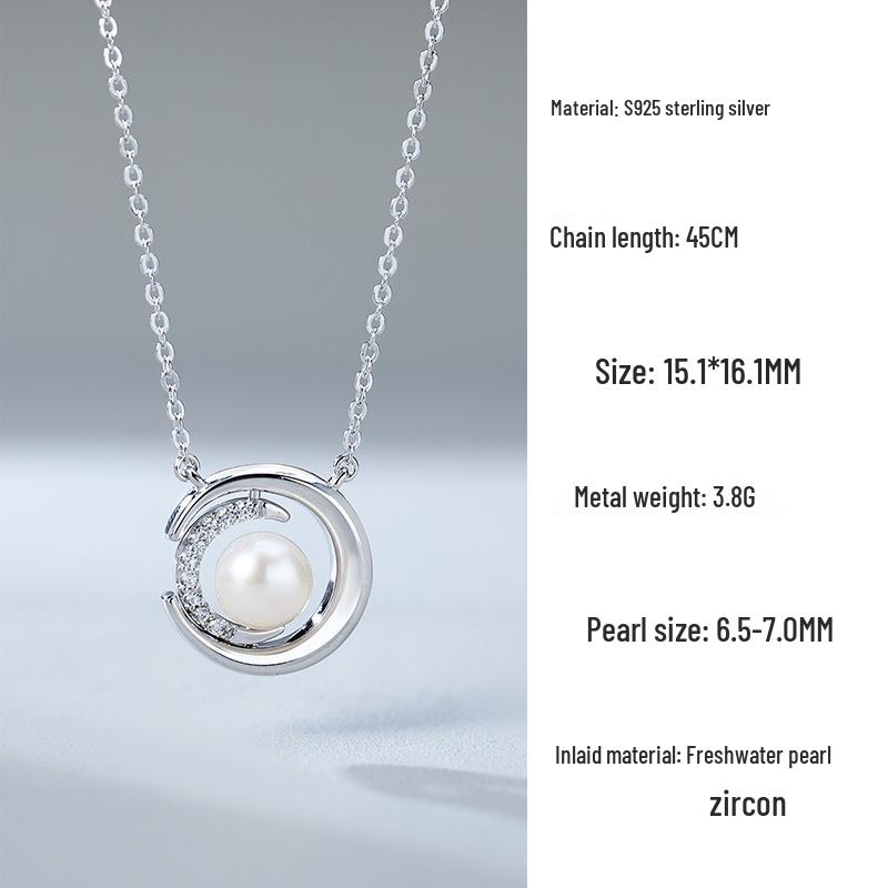 Stylish 2024 Crescent Pearl Necklace for Women - S925 Sterling Silver Collarbone Chain, Simple & Fashionable 925 Silver
