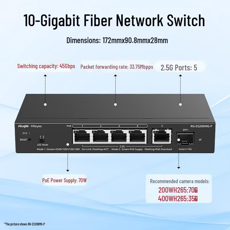 Ruijie RG-ES206MG-P 6-Port 2.5G Managed PoE Switch