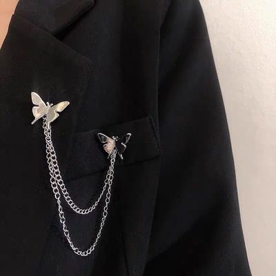 Ins Fashion Metal Butterfly Chain Women Aesthetic Brooch Female All-match Simple Tassel Vintage Chain Pin Corsage Clothes Suit Accessories