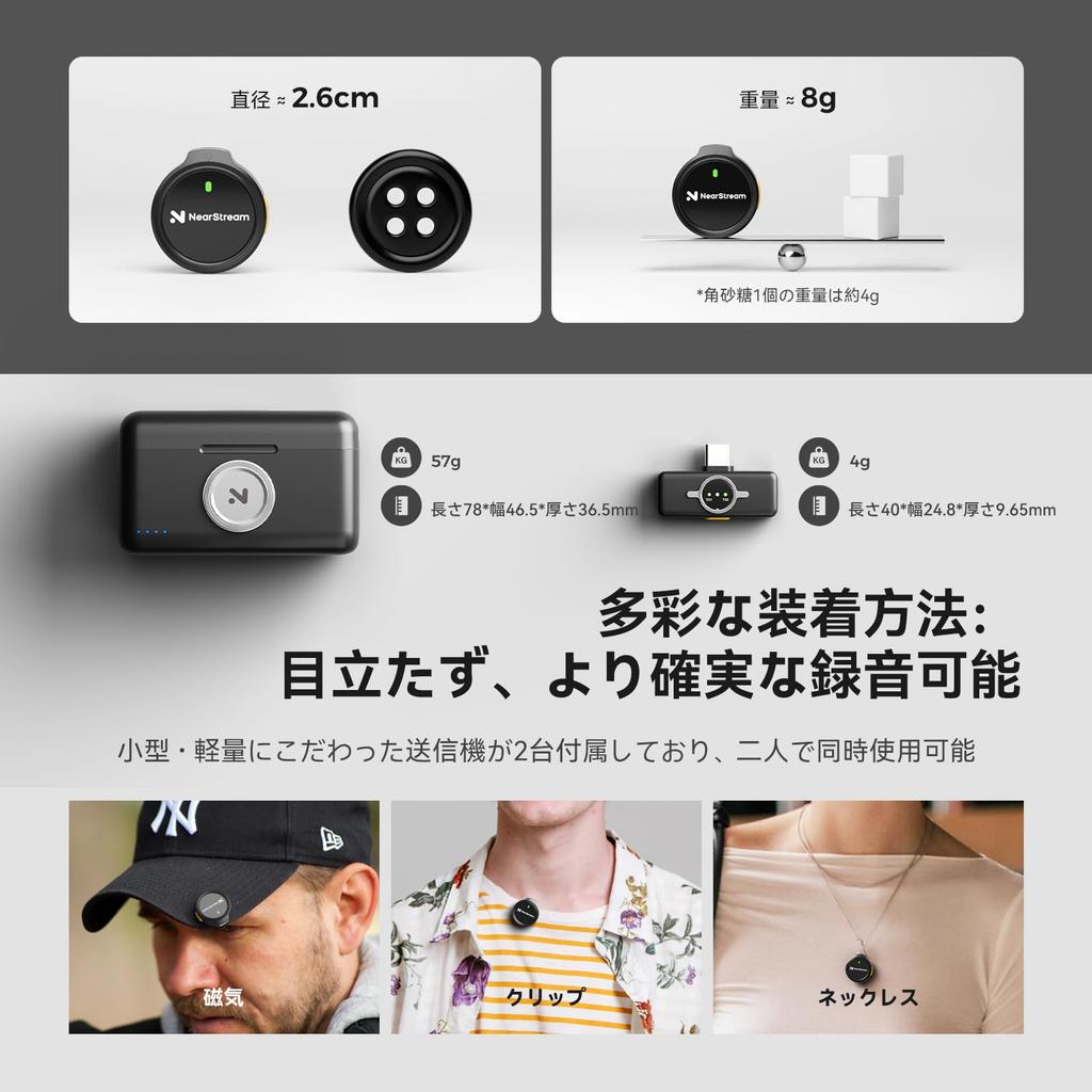 Microfon lavalier wireless pentru iPhone, Smartphone, Mac, PC, iPad și Tablete [Două Emițătoare + Un Receptor + Carcasă de Încărcare], Certificat Tehnic