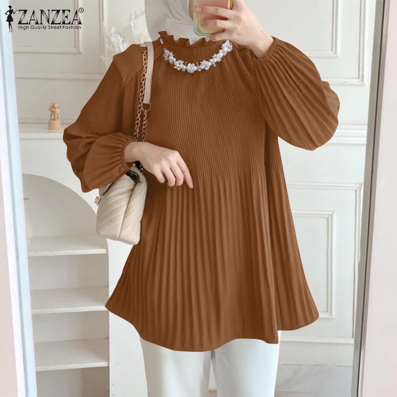 ZANZEA Lässige Bluse mit Rundhalsausschnitt und langen Ärmeln für Damen