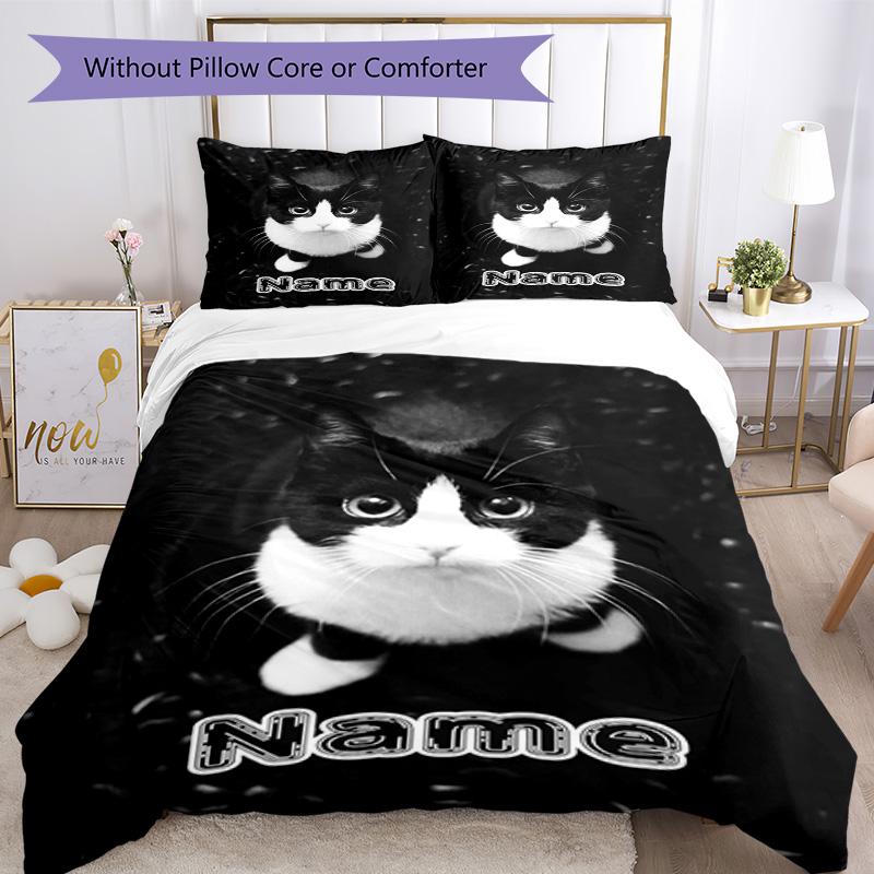 Cat5555555 Customize Your Name Bedding Set Breathable Duvet Cover With Pillowcases Decorative Bed Linen For Bedroom Home Decoration Birthday Gift