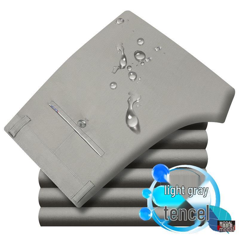 Men's Black Elastic Straight-Leg Summer Business Casual Pants