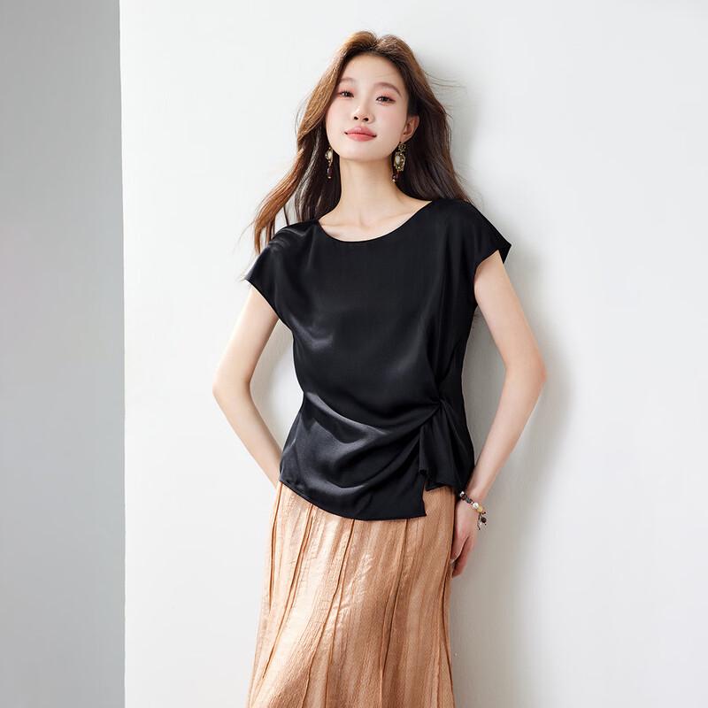 Srcr Damen 90% Maulbeerseide Elastisches T-Shirt