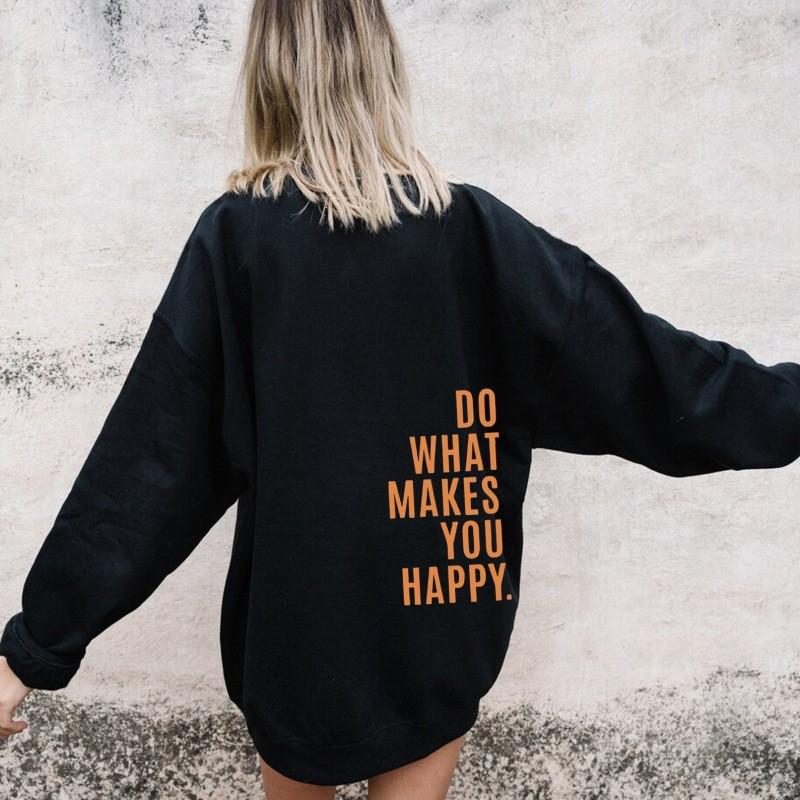 Womens Hooded Sweatshirt Streetwear Loose Fit Long Sleeve Printed Pullover Casual Top