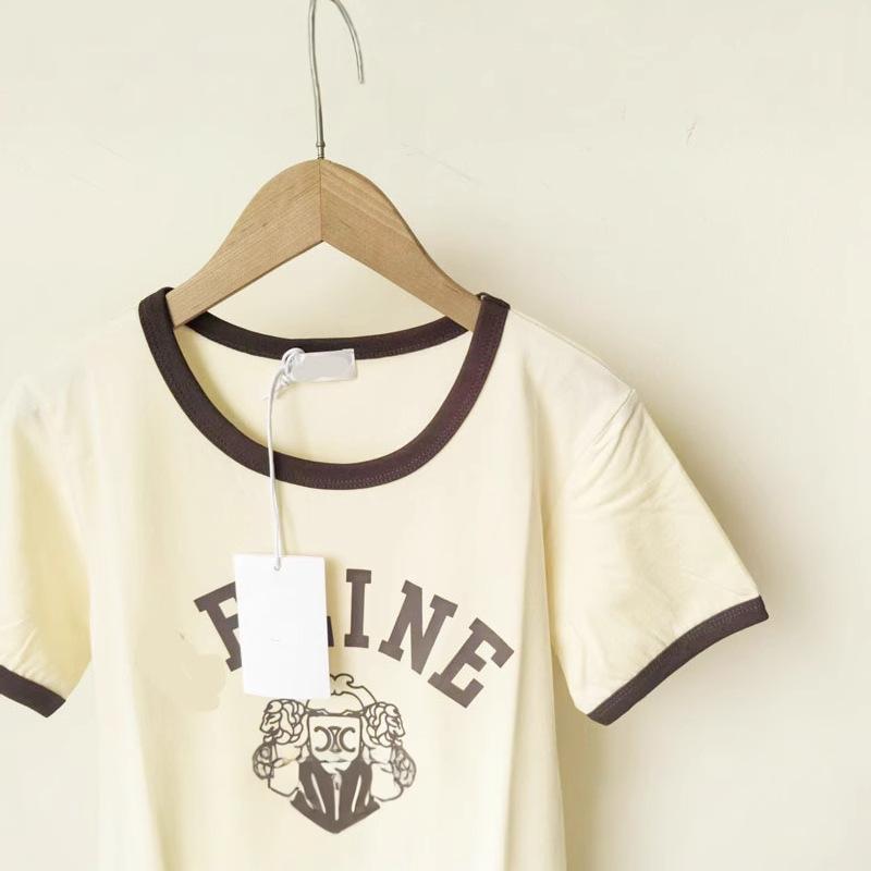 Spring/Summer Women's CE Style Cotton Knit Letter T-Shirt - Short Sleeve, Casual, Versatile.