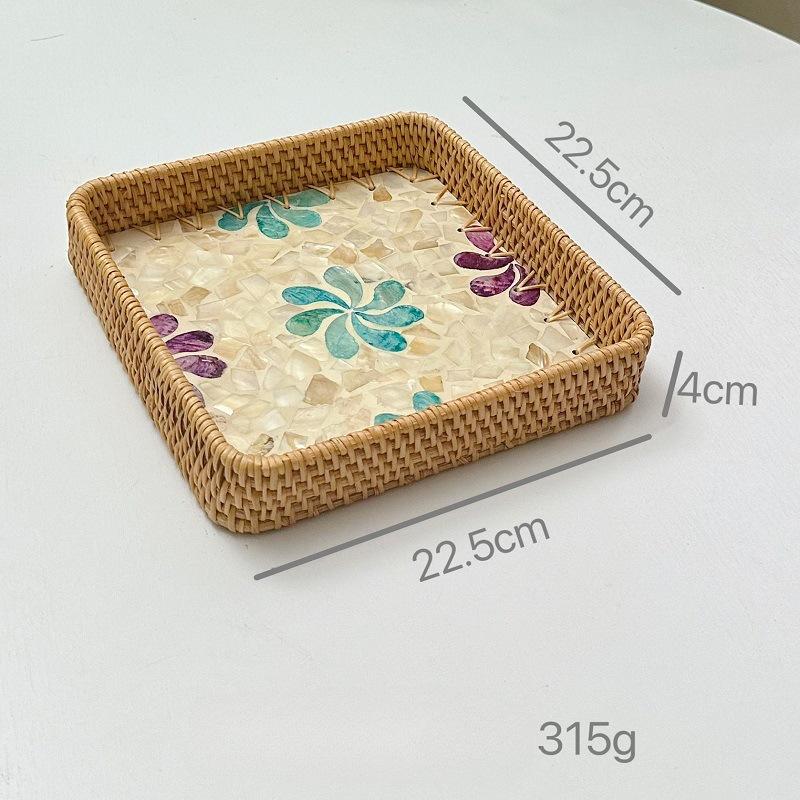 Colorful Shell Rattan Woven Tray Creative Handmade Fruit Plate Jewelry Storage Tray Home Counter Decoration