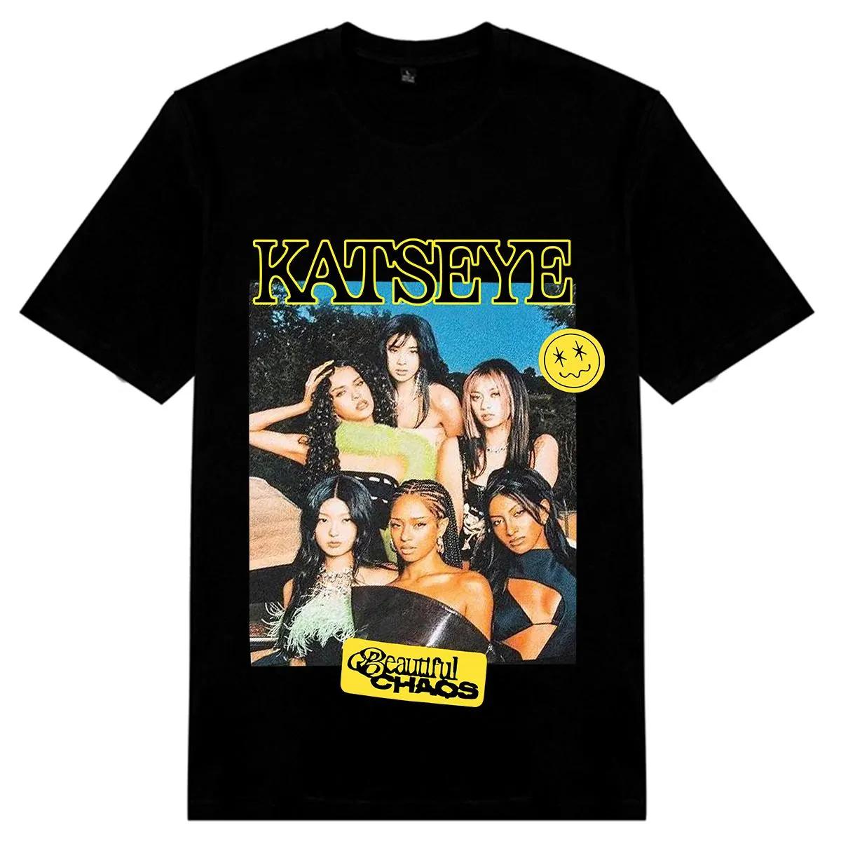 K Pop Vrcholy Katseye Merch Dotyková Ilustrácia Rock and Roll Hip-hop Rap Vrchol High Street Športový Bežný Tričko Pánske Dámske Párové XL black